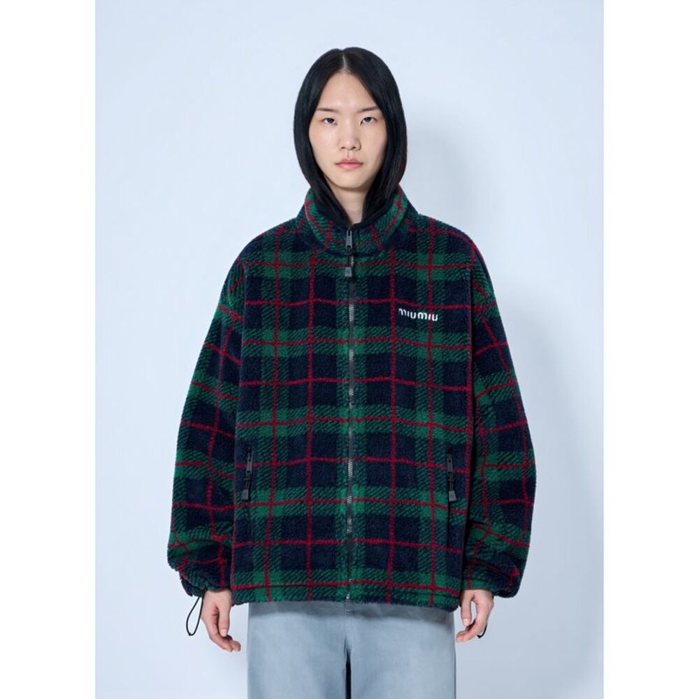 Miu Miu Women Checked Teddy Zipper Jacket - Picture 1 of 6